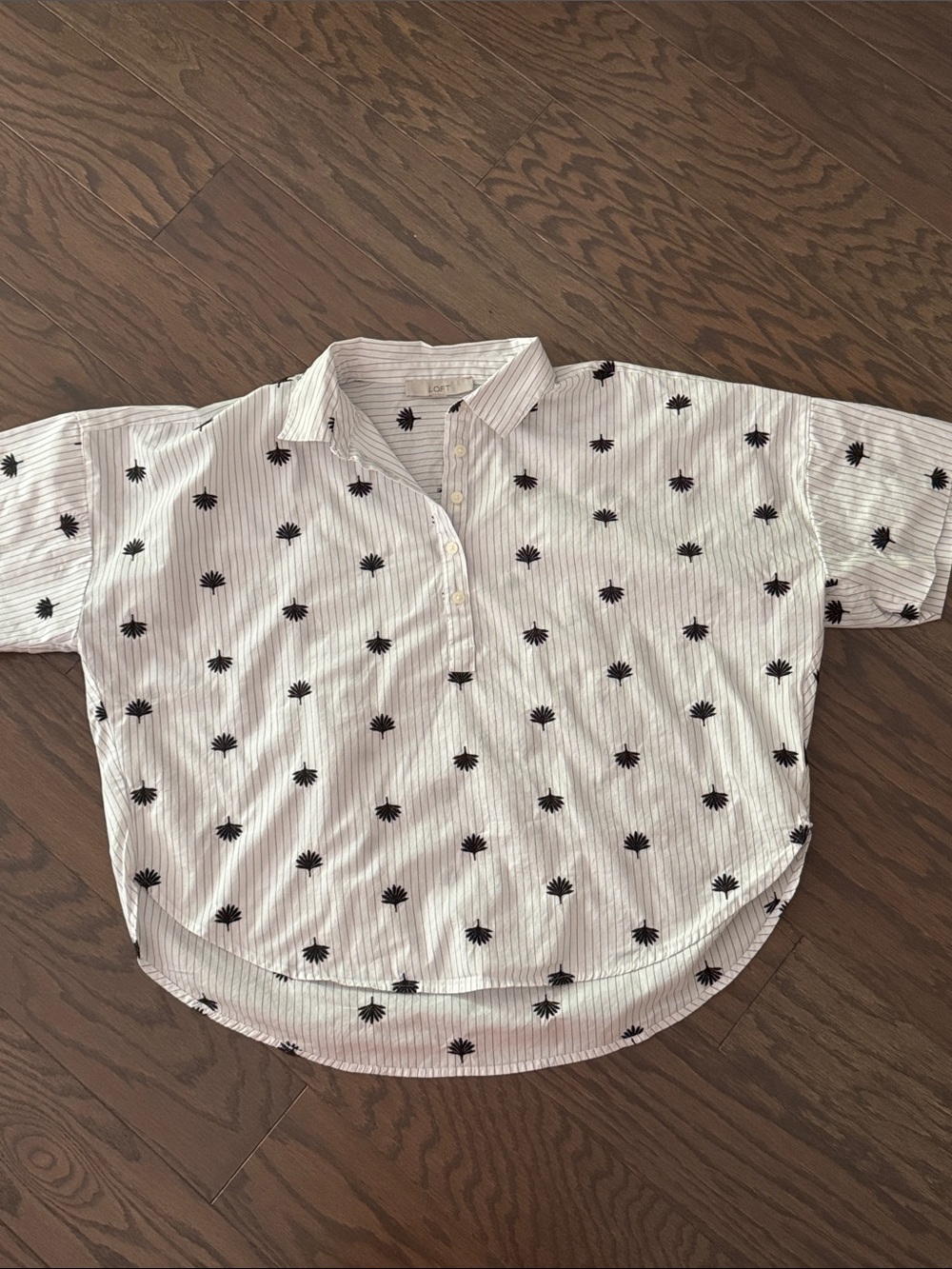 Loft Embroidered Pin Striped Top